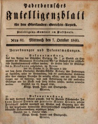 Paderbornsches Intelligenzblatt Mittwoch 7. Oktober 1840