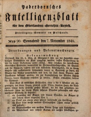 Paderbornsches Intelligenzblatt Samstag 7. November 1840