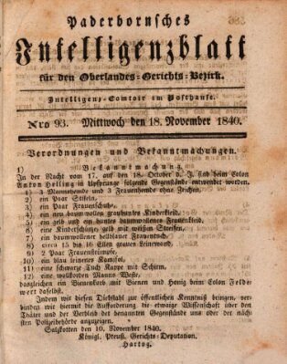 Paderbornsches Intelligenzblatt Mittwoch 18. November 1840