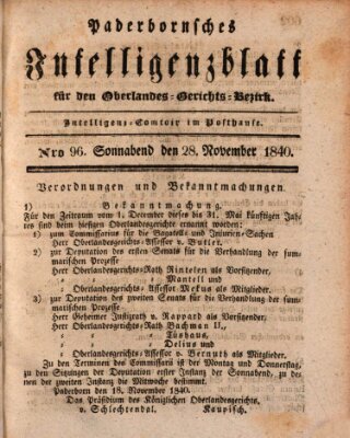 Paderbornsches Intelligenzblatt Samstag 28. November 1840