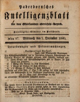 Paderbornsches Intelligenzblatt Mittwoch 2. Dezember 1840