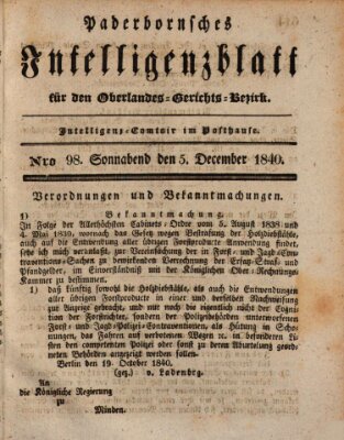 Paderbornsches Intelligenzblatt Samstag 5. Dezember 1840