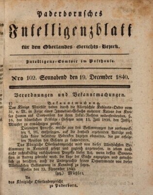 Paderbornsches Intelligenzblatt Samstag 19. Dezember 1840