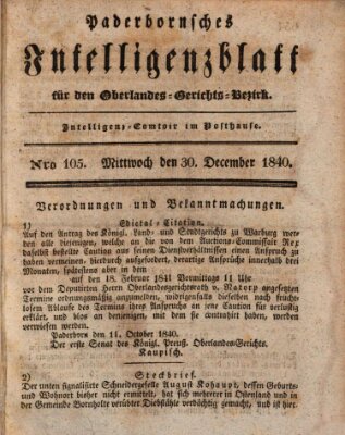 Paderbornsches Intelligenzblatt Mittwoch 30. Dezember 1840