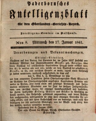 Paderbornsches Intelligenzblatt Mittwoch 27. Januar 1841