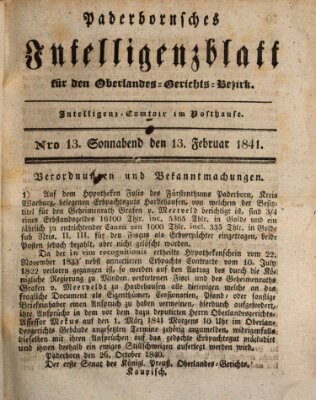 Paderbornsches Intelligenzblatt Samstag 13. Februar 1841