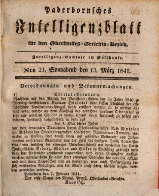 Paderbornsches Intelligenzblatt Samstag 13. März 1841