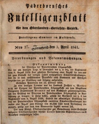 Paderbornsches Intelligenzblatt Samstag 3. April 1841