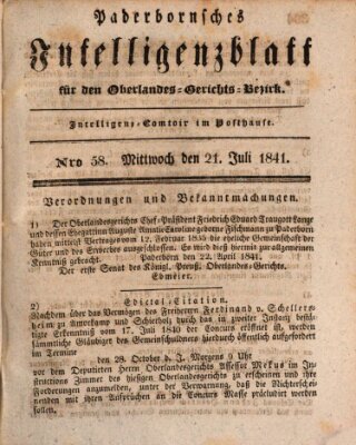 Paderbornsches Intelligenzblatt Mittwoch 21. Juli 1841