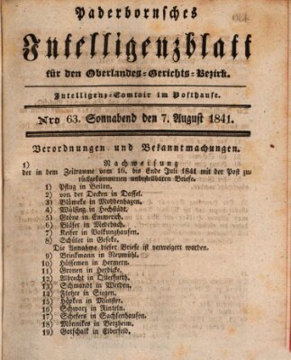 Paderbornsches Intelligenzblatt Samstag 7. August 1841