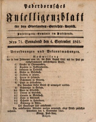 Paderbornsches Intelligenzblatt Samstag 4. September 1841