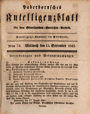 Paderbornsches Intelligenzblatt Mittwoch 15. September 1841