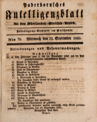 Paderbornsches Intelligenzblatt Mittwoch 22. September 1841