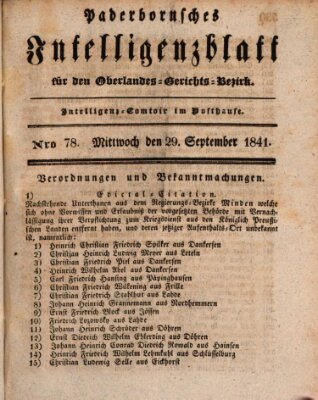 Paderbornsches Intelligenzblatt Mittwoch 29. September 1841