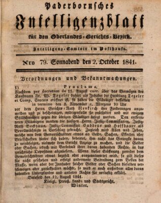 Paderbornsches Intelligenzblatt Samstag 2. Oktober 1841