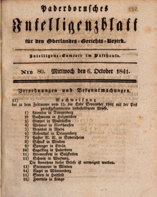 Paderbornsches Intelligenzblatt Mittwoch 6. Oktober 1841