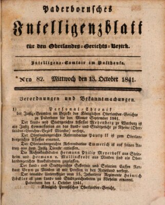 Paderbornsches Intelligenzblatt Mittwoch 13. Oktober 1841