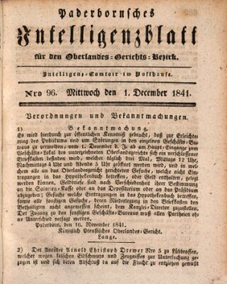 Paderbornsches Intelligenzblatt Mittwoch 1. Dezember 1841