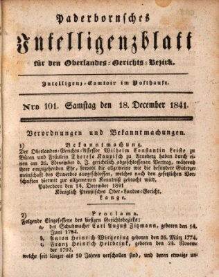 Paderbornsches Intelligenzblatt Samstag 18. Dezember 1841