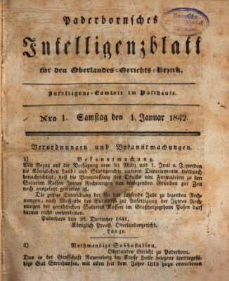 Paderbornsches Intelligenzblatt Saturday 1. January 1842