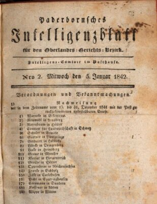 Paderbornsches Intelligenzblatt Mittwoch 5. Januar 1842