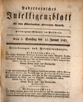 Paderbornsches Intelligenzblatt Samstag 15. Januar 1842