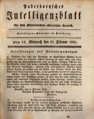 Paderbornsches Intelligenzblatt Mittwoch 16. Februar 1842