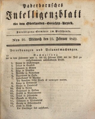 Paderbornsches Intelligenzblatt Mittwoch 23. Februar 1842