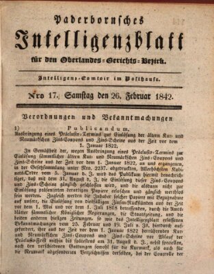 Paderbornsches Intelligenzblatt Samstag 26. Februar 1842