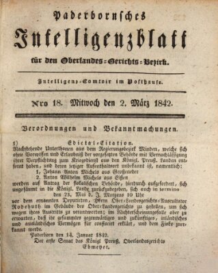 Paderbornsches Intelligenzblatt Mittwoch 2. März 1842