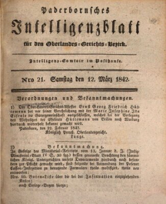 Paderbornsches Intelligenzblatt Samstag 12. März 1842