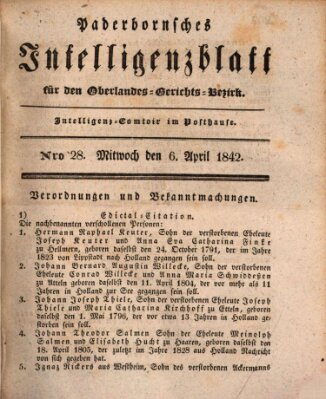 Paderbornsches Intelligenzblatt Mittwoch 6. April 1842