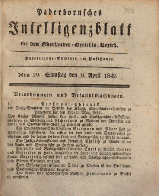 Paderbornsches Intelligenzblatt Samstag 9. April 1842