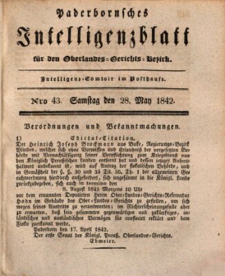 Paderbornsches Intelligenzblatt Samstag 28. Mai 1842