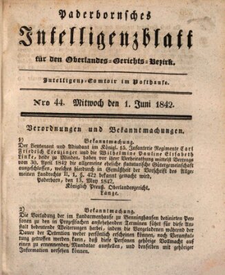 Paderbornsches Intelligenzblatt Mittwoch 1. Juni 1842