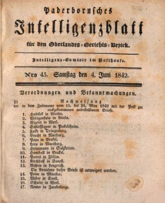 Paderbornsches Intelligenzblatt Samstag 4. Juni 1842