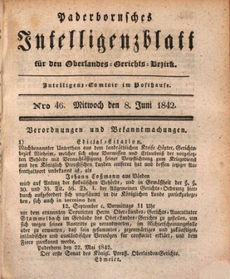 Paderbornsches Intelligenzblatt Mittwoch 8. Juni 1842