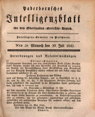 Paderbornsches Intelligenzblatt Mittwoch 20. Juli 1842