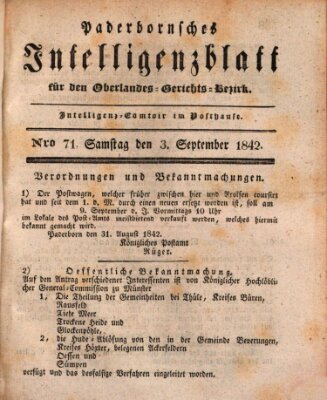 Paderbornsches Intelligenzblatt Samstag 3. September 1842