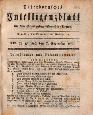 Paderbornsches Intelligenzblatt Mittwoch 7. September 1842