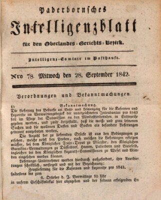 Paderbornsches Intelligenzblatt Mittwoch 28. September 1842