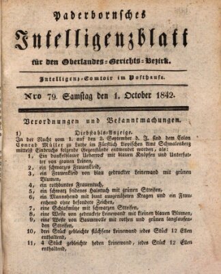 Paderbornsches Intelligenzblatt Samstag 1. Oktober 1842