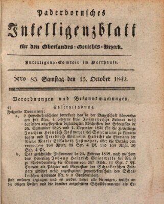 Paderbornsches Intelligenzblatt Samstag 15. Oktober 1842