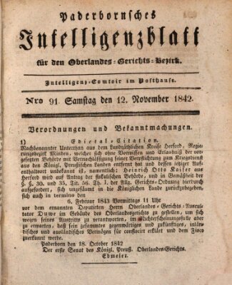 Paderbornsches Intelligenzblatt Samstag 12. November 1842