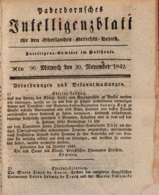 Paderbornsches Intelligenzblatt Mittwoch 30. November 1842