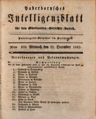 Paderbornsches Intelligenzblatt Mittwoch 21. Dezember 1842