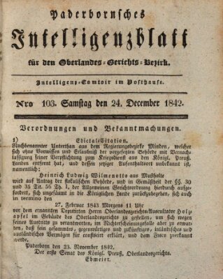 Paderbornsches Intelligenzblatt Samstag 24. Dezember 1842