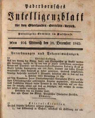 Paderbornsches Intelligenzblatt Mittwoch 28. Dezember 1842