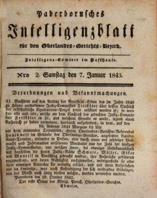 Paderbornsches Intelligenzblatt Samstag 7. Januar 1843