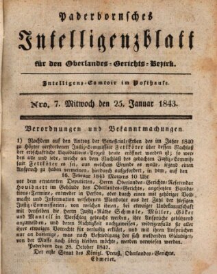 Paderbornsches Intelligenzblatt Mittwoch 25. Januar 1843